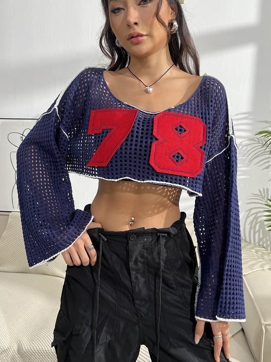 "Late 78" Sleeve Cropped Knit Top