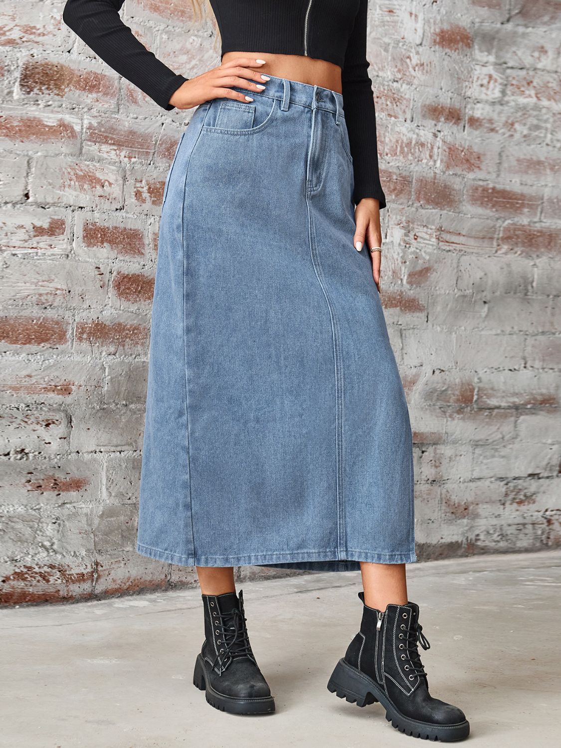"Go-go Girl"  High Waist Denim Skirt with Pockets