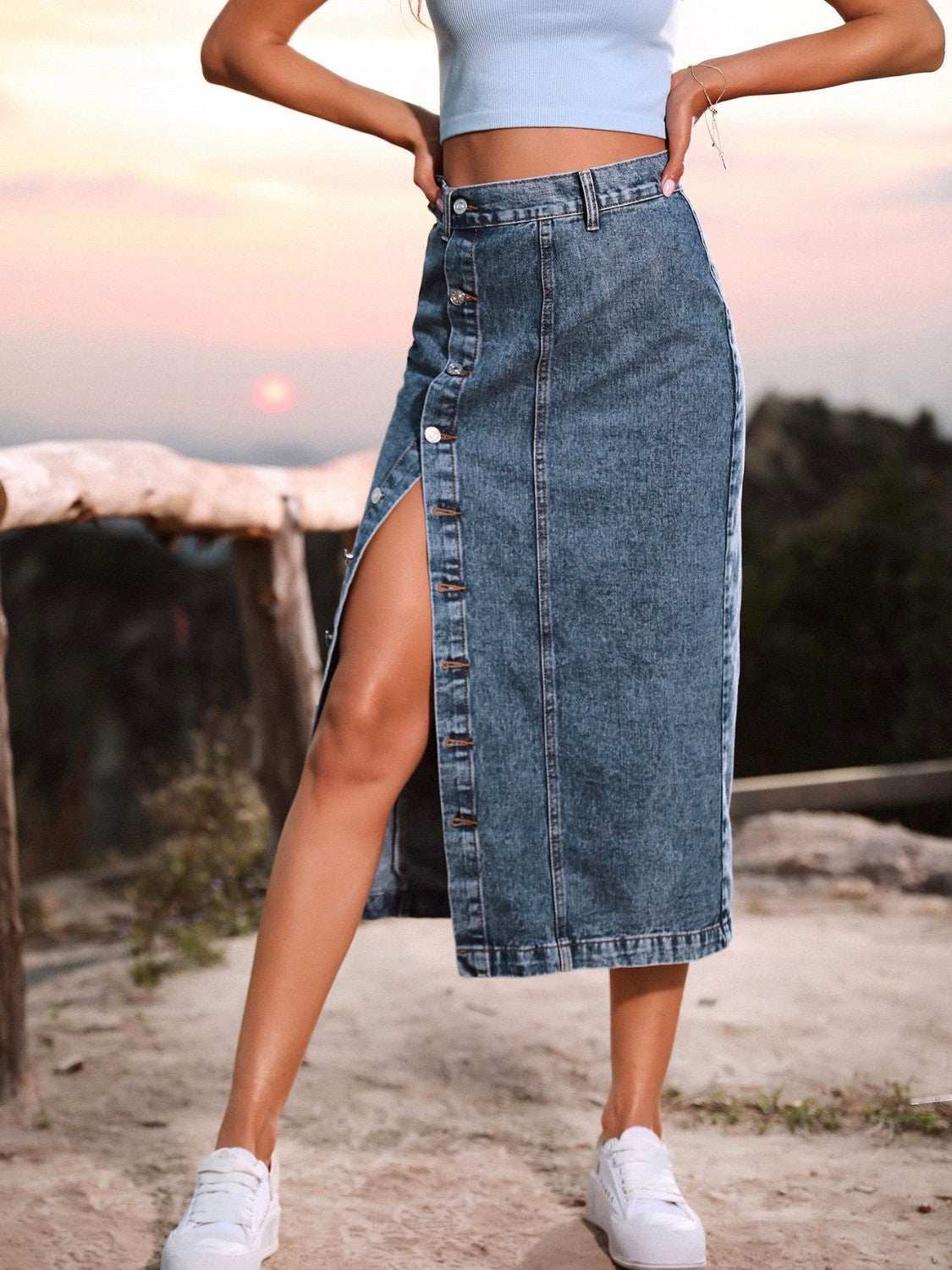 "Bust Down" Button down Denim Skirt