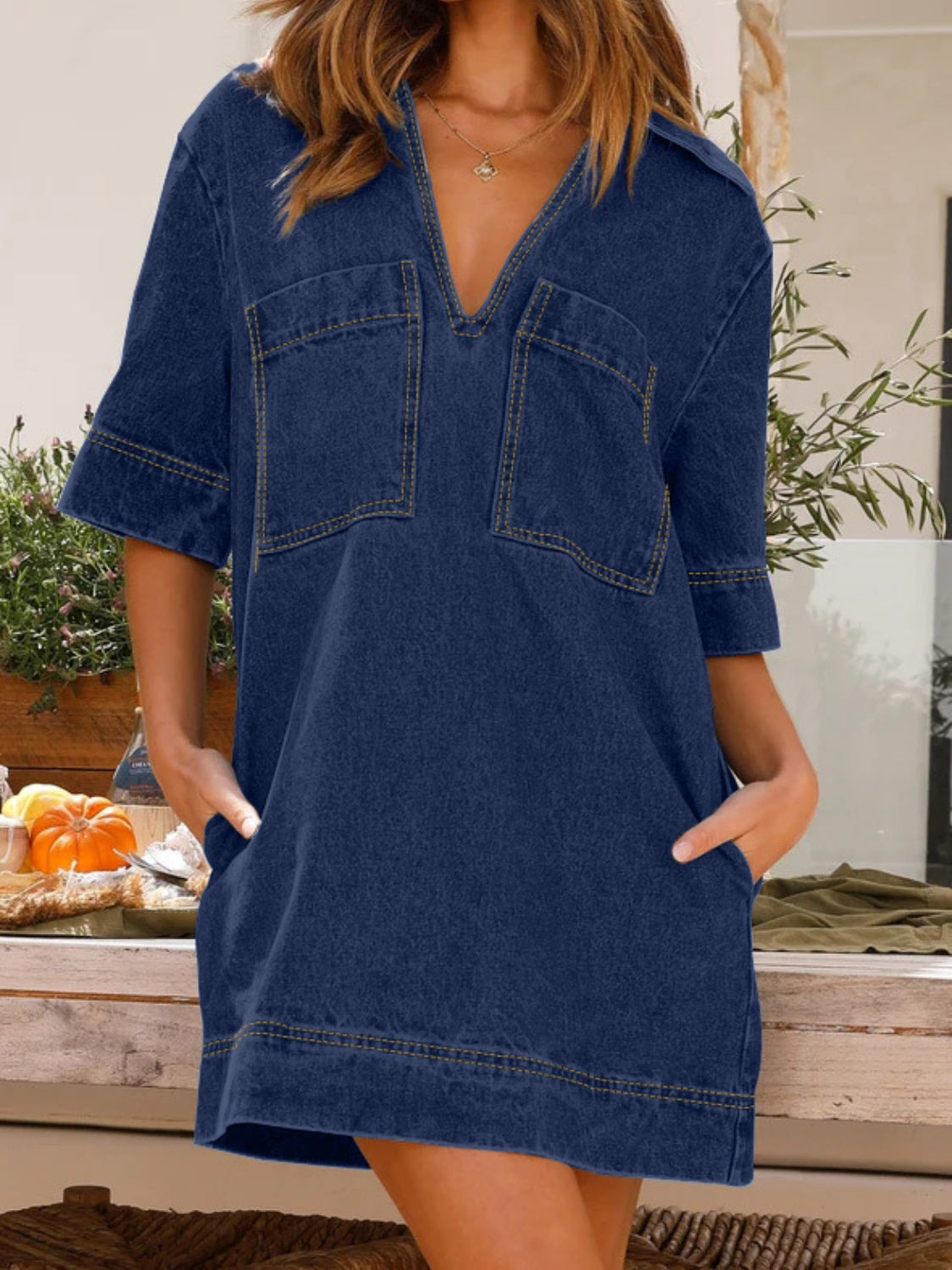 "Lazy Denim" Half Sleeve Denim Dress