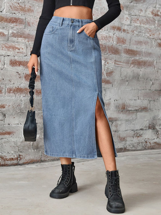 "Go-go Girl"  High Waist Denim Skirt with Pockets