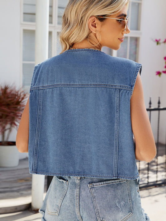 "Chill for Now" Sleeveless Denim Jacket