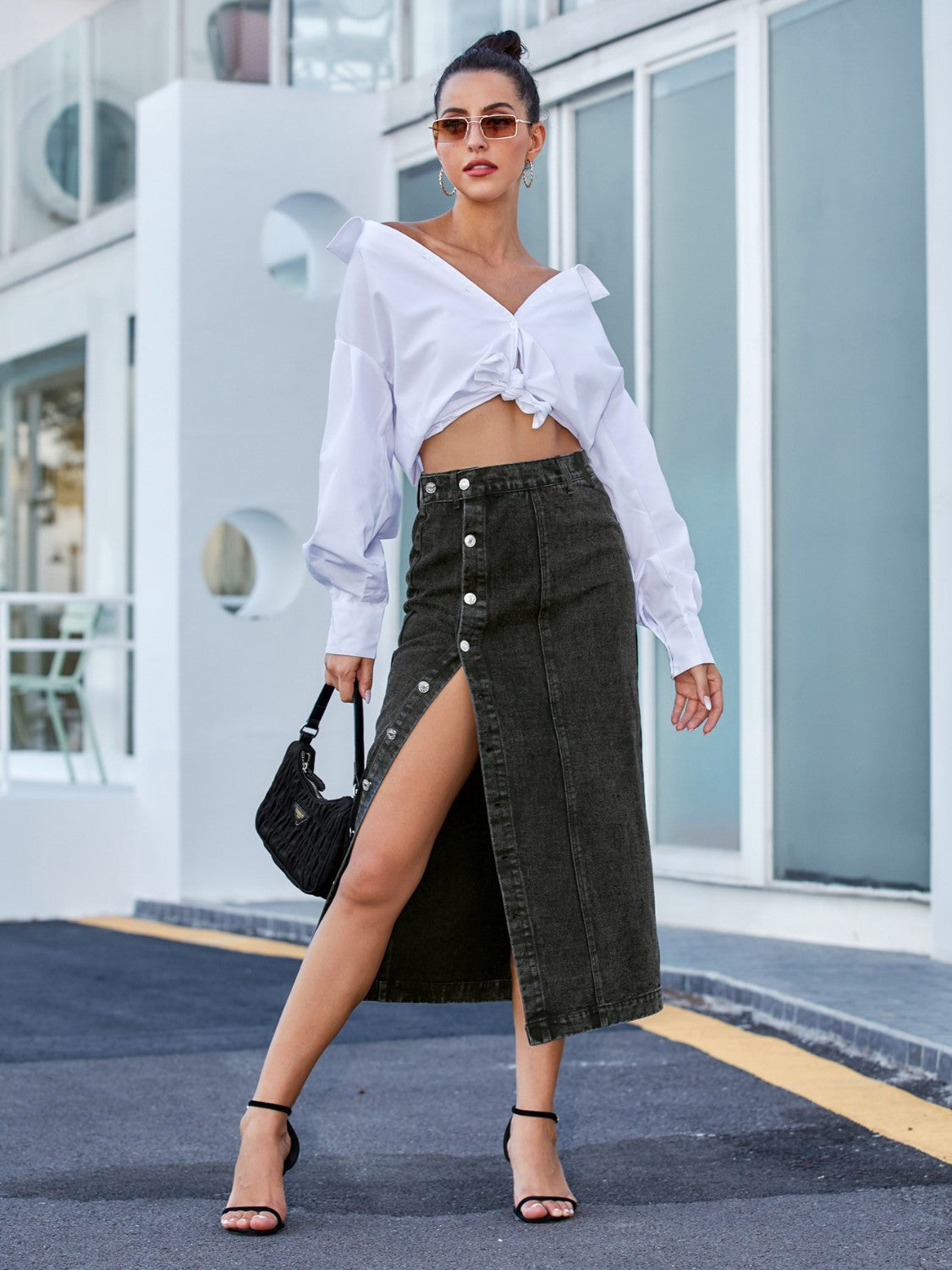 "Bust Down" Button down Denim Skirt