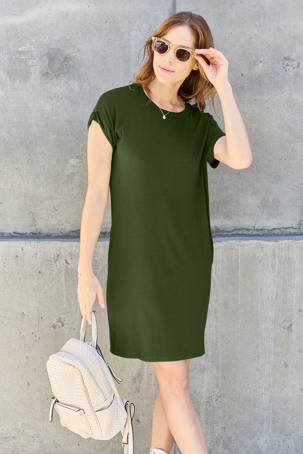 "Basic Bae" Short Sleeve Dress with Pockets