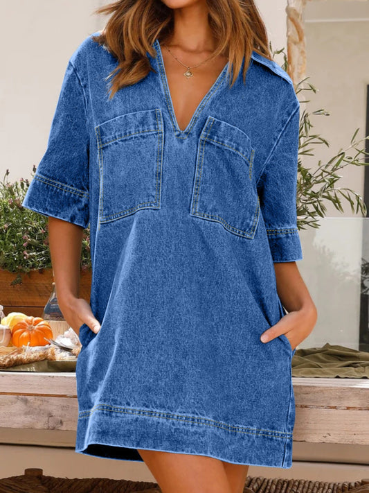 "Lazy Denim" Half Sleeve Denim Dress