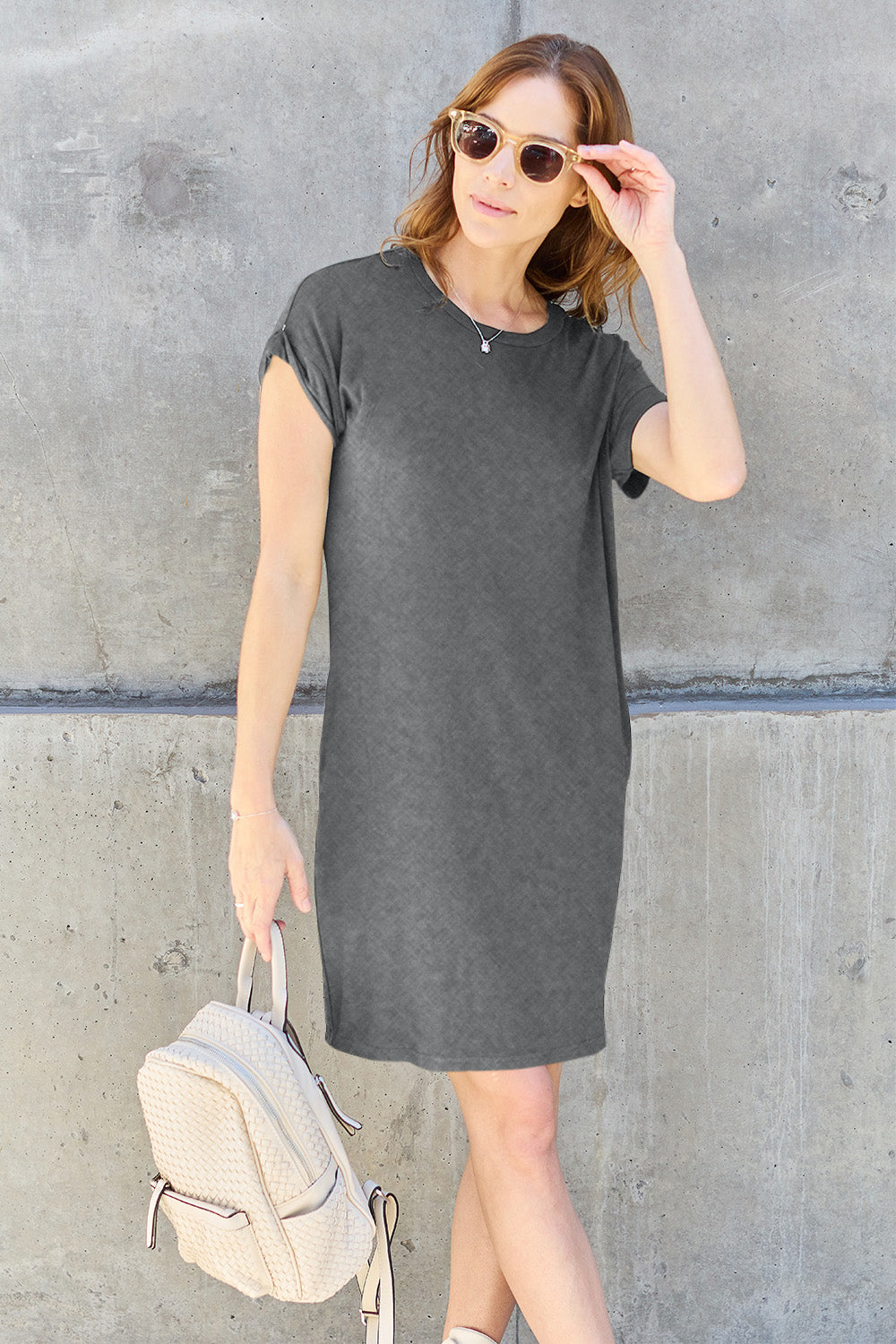 "Basic Bae" Short Sleeve Dress with Pockets