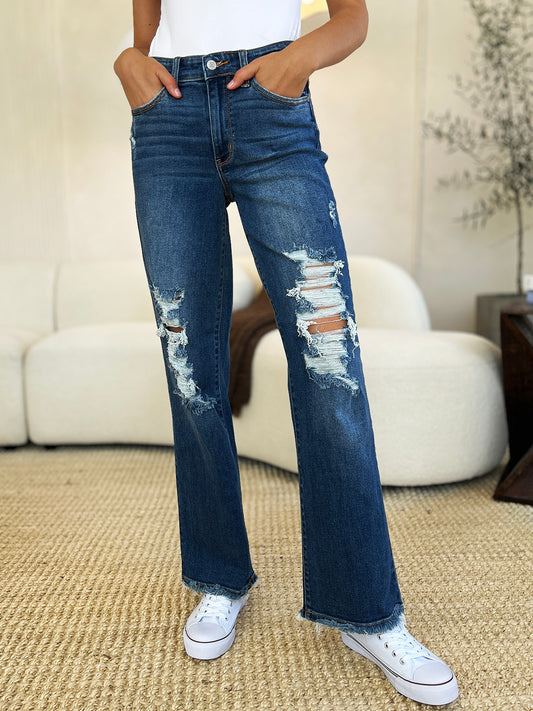 "City Road" Mid Rise Distressed Raw Hem Jeans