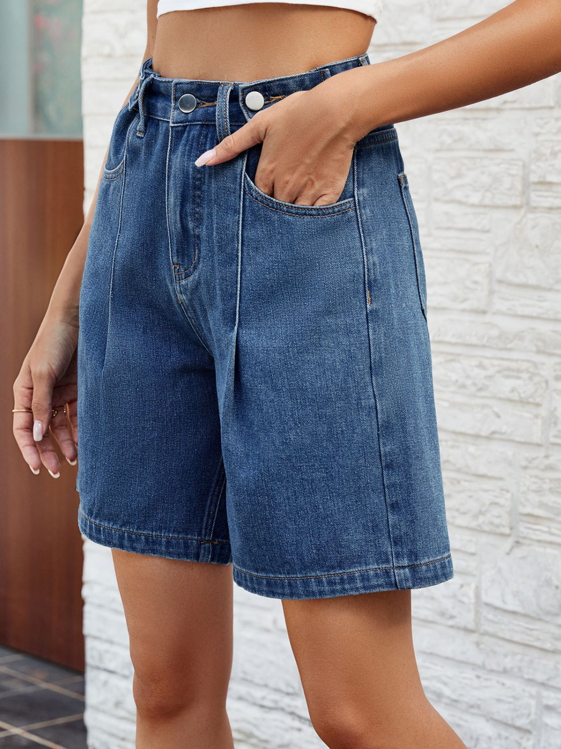 "Boxer" High Waist Denim Shorts