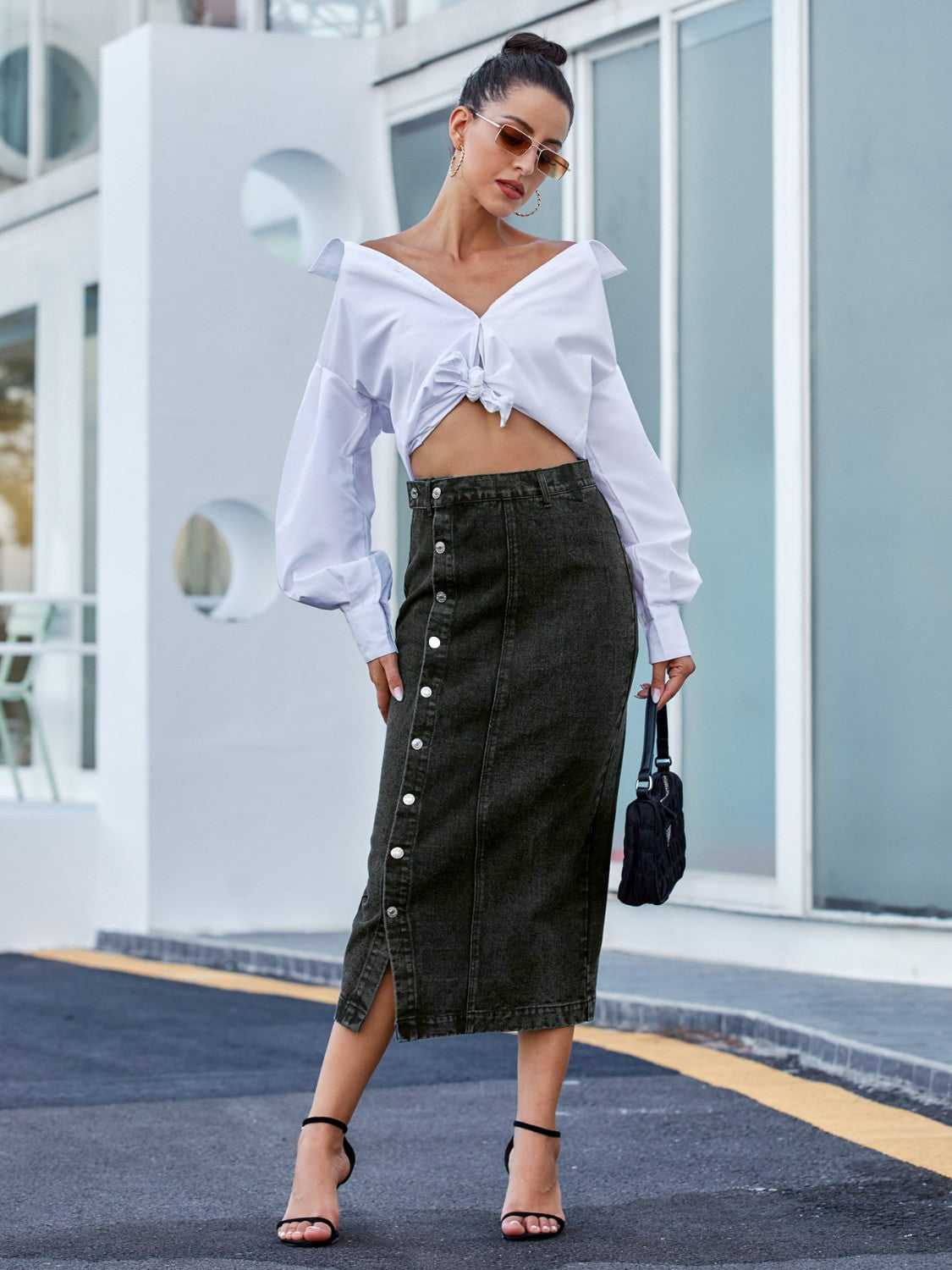 "Bust Down" Button down Denim Skirt