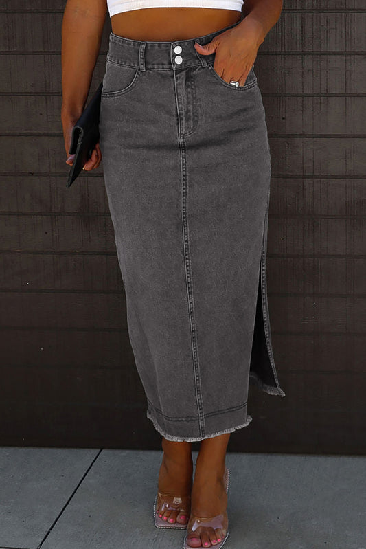 "Bossy" Pocketed Midi Denim Skirt