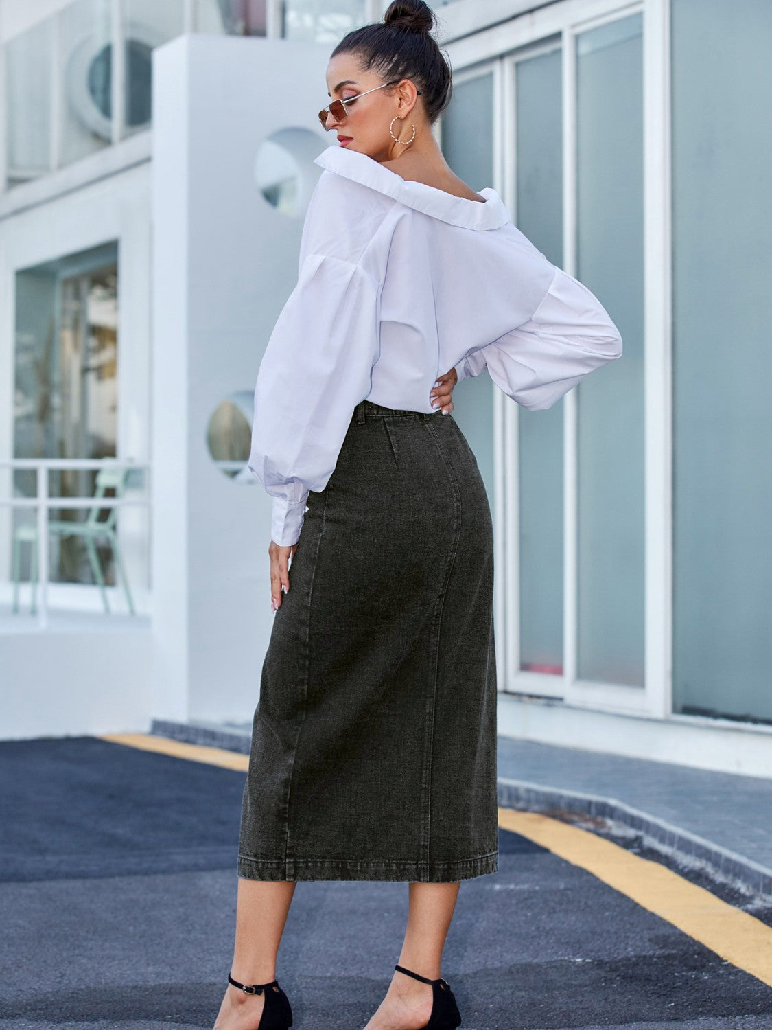 "Bust Down" Button down Denim Skirt