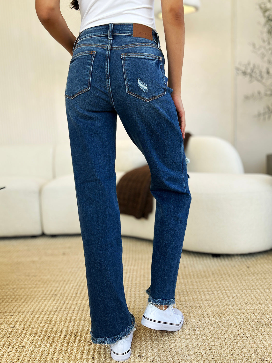 "City Road" Mid Rise Distressed Raw Hem Jeans