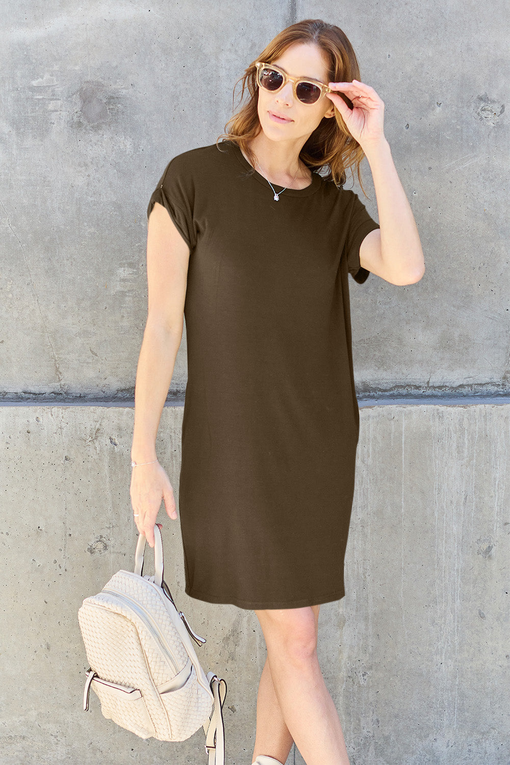 "Basic Bae" Short Sleeve Dress with Pockets