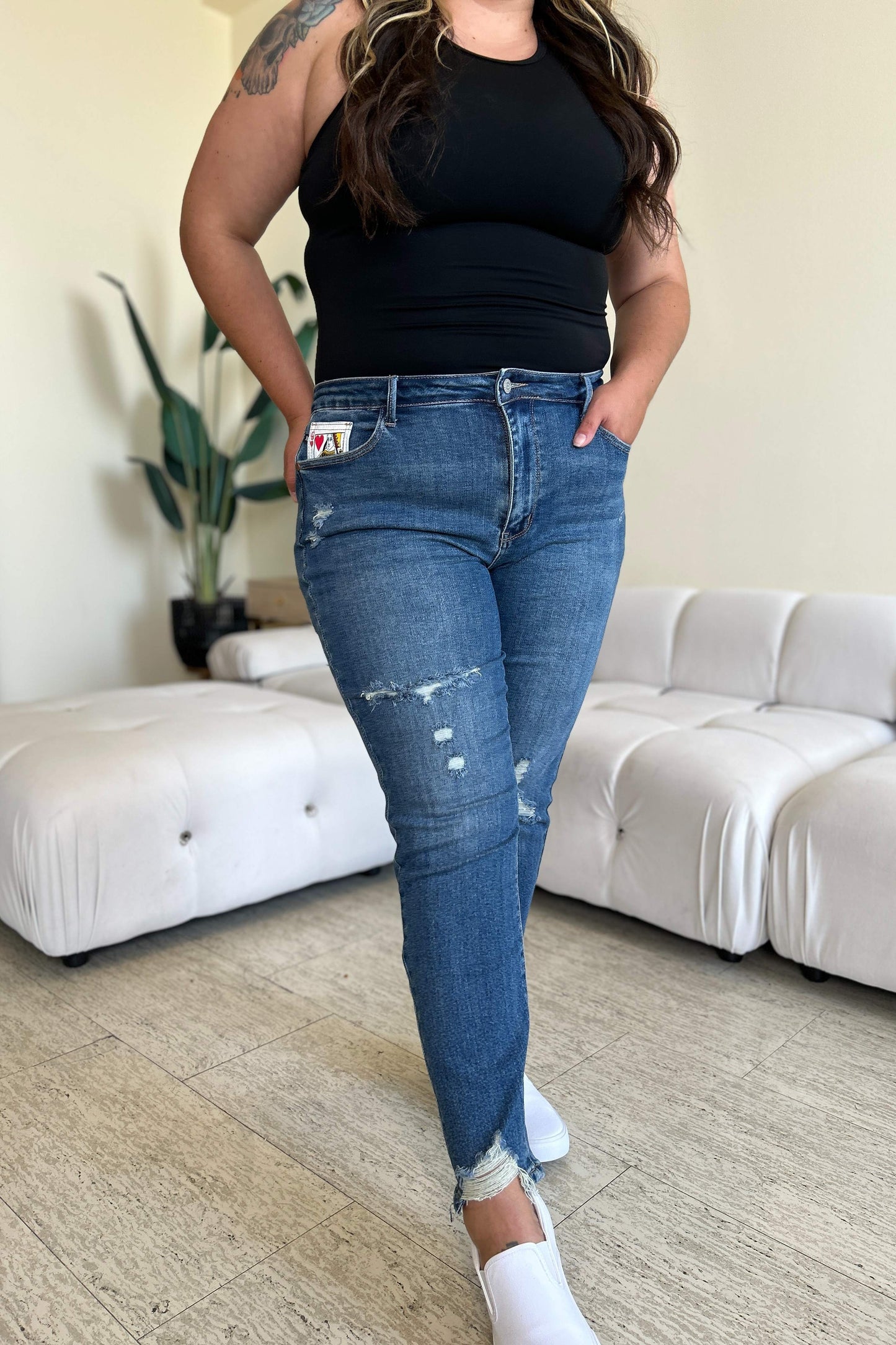 "Queen Of Hearts" Pocket BF Jeans
