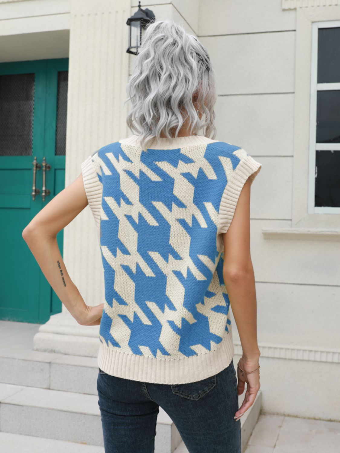 " Houndstooth Glam" V-Neck Sweater Vest