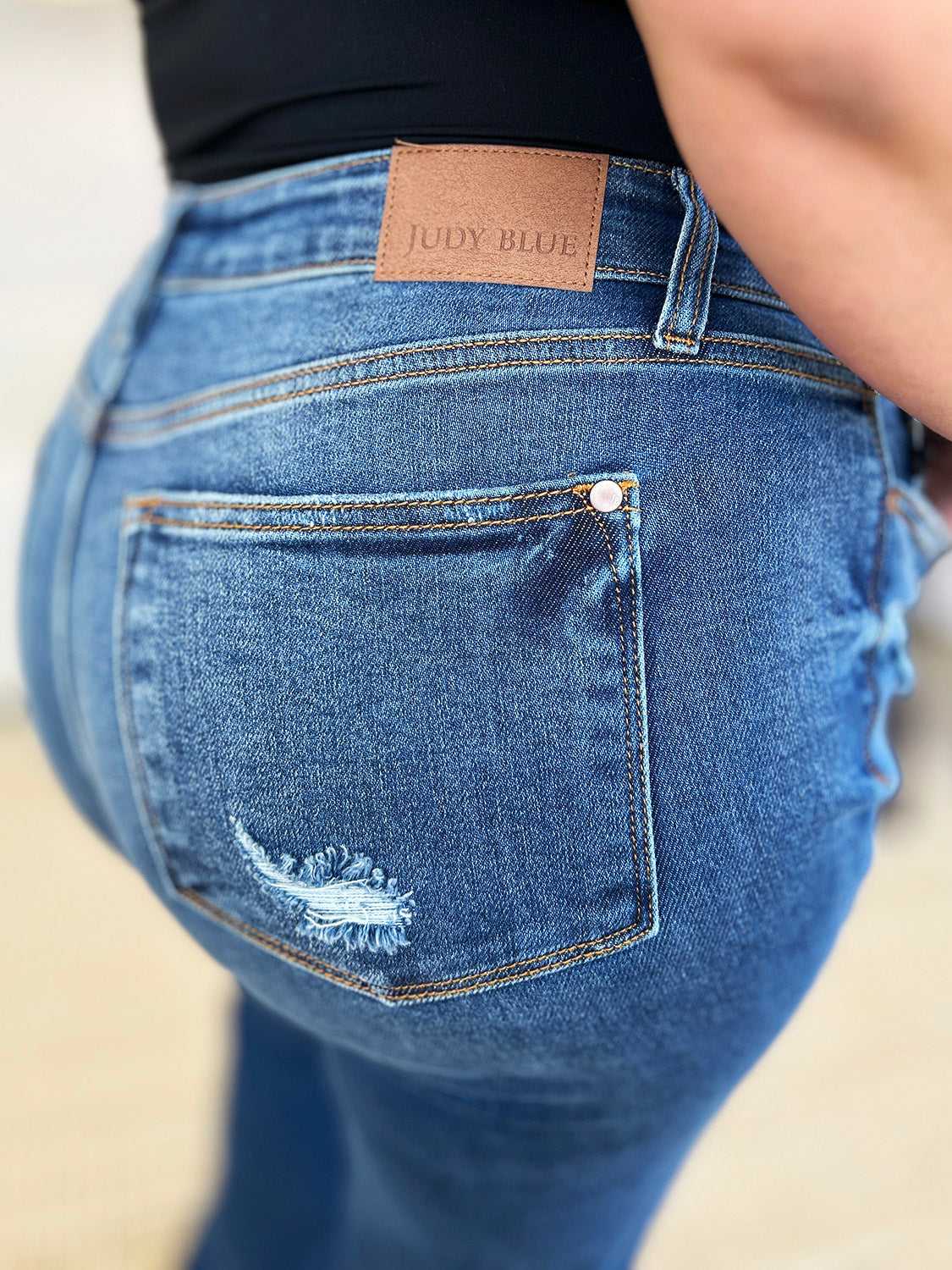 "City Road" Mid Rise Distressed Raw Hem Jeans