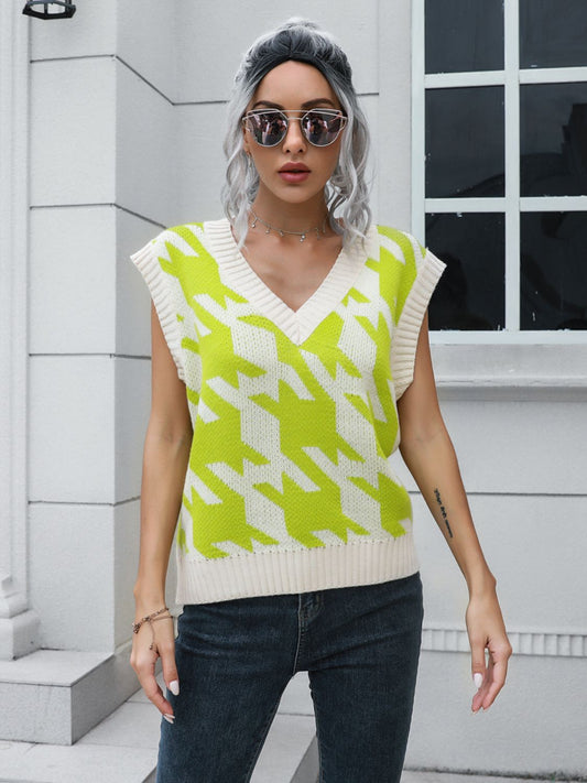 " Houndstooth Glam" V-Neck Sweater Vest