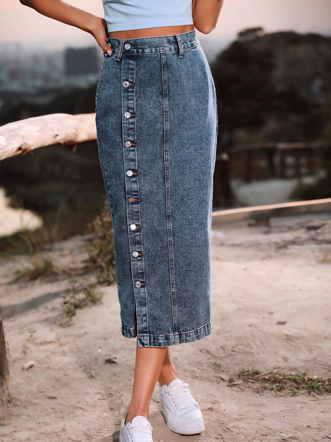 "Bust Down" Button down Denim Skirt