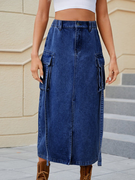 "NY Girl"Pocketed High Waist Denim Skirt