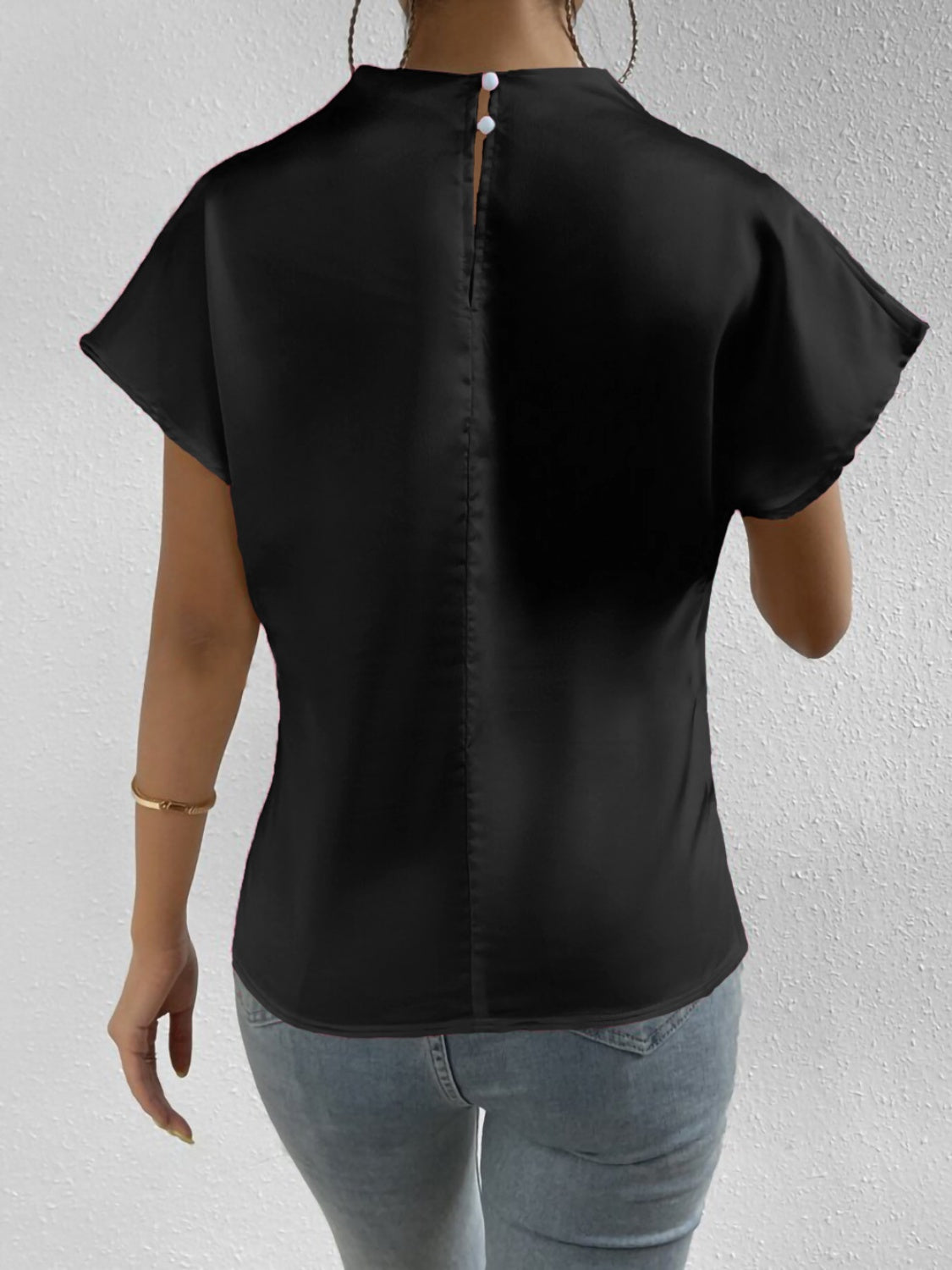 "Silk Pleasure" Neck Short Sleeve Blouse