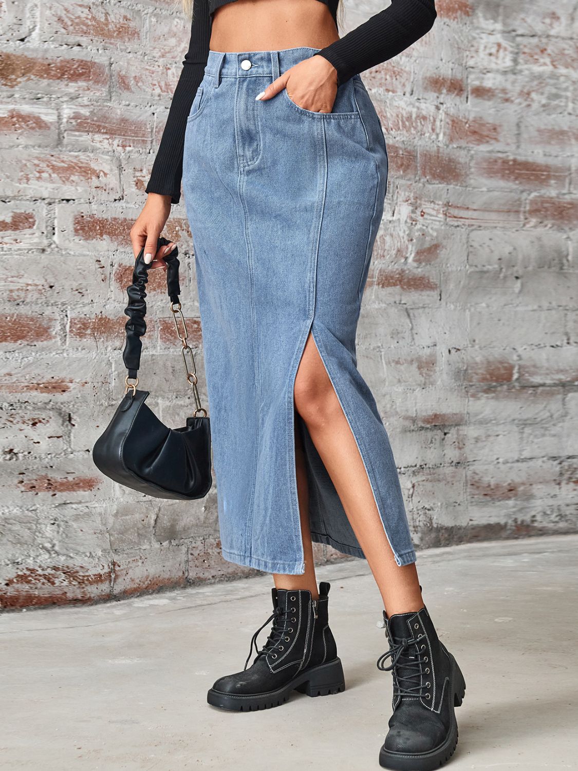 "Go-go Girl"  High Waist Denim Skirt with Pockets
