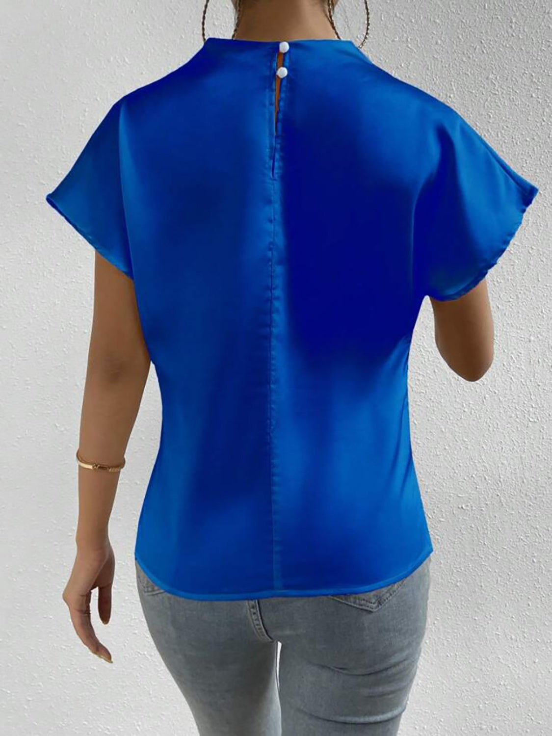 "Silk Pleasure" Neck Short Sleeve Blouse