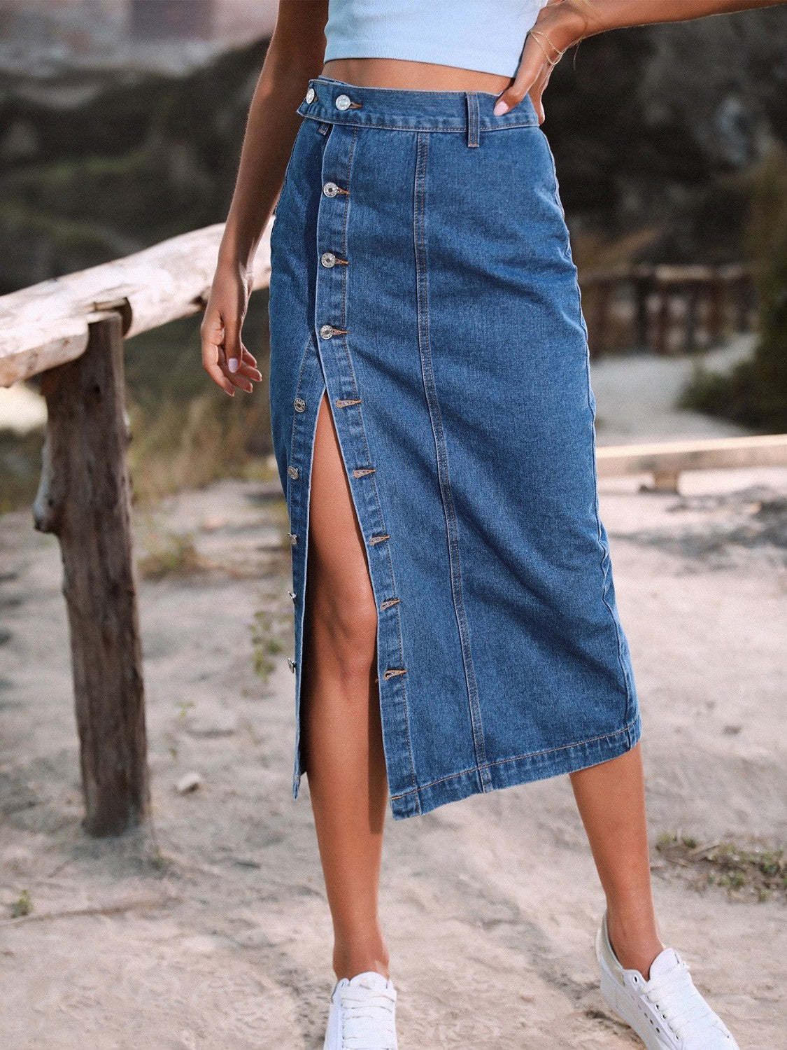 "Bust Down" Button down Denim Skirt