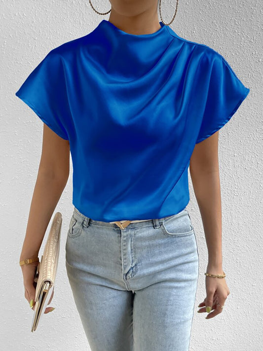 "Silk Pleasure" Neck Short Sleeve Blouse