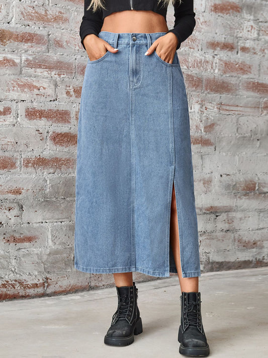 "Go-go Girl"  High Waist Denim Skirt with Pockets
