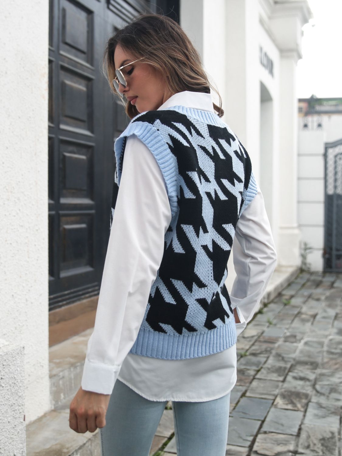 " Houndstooth Glam" V-Neck Sweater Vest