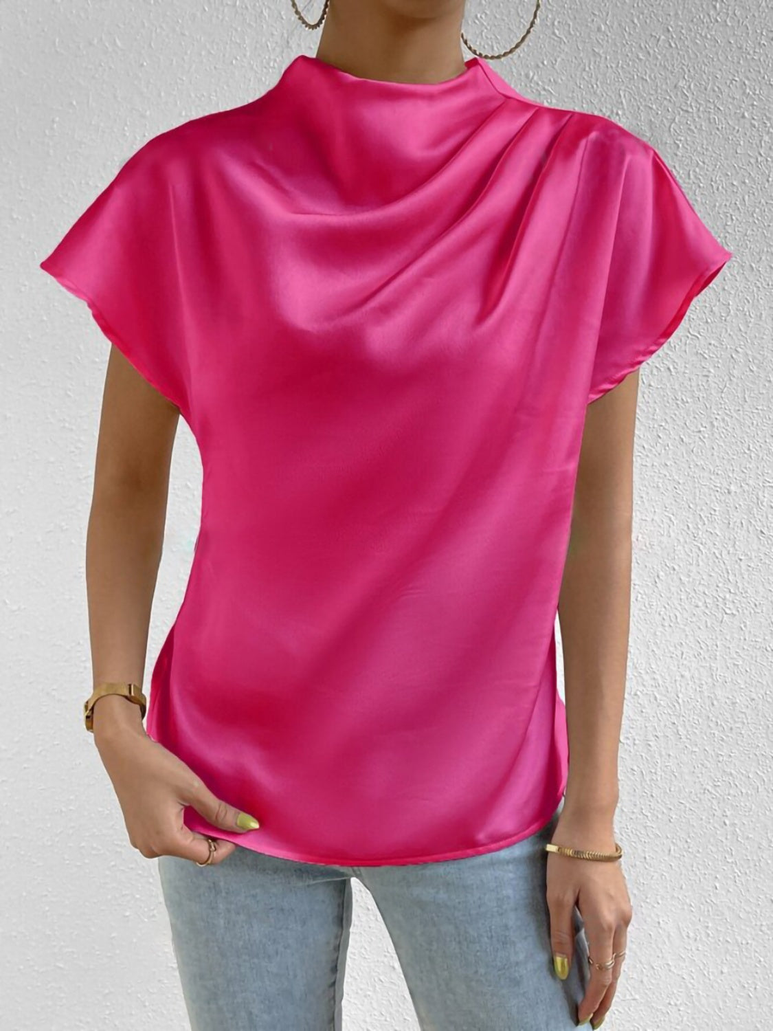 "Silk Pleasure" Neck Short Sleeve Blouse
