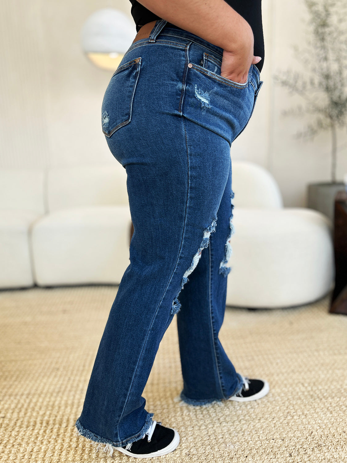 "City Road" Mid Rise Distressed Raw Hem Jeans