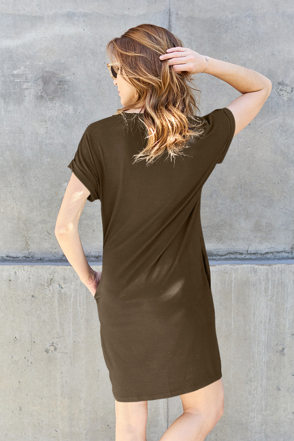 "Basic Bae" Short Sleeve Dress with Pockets