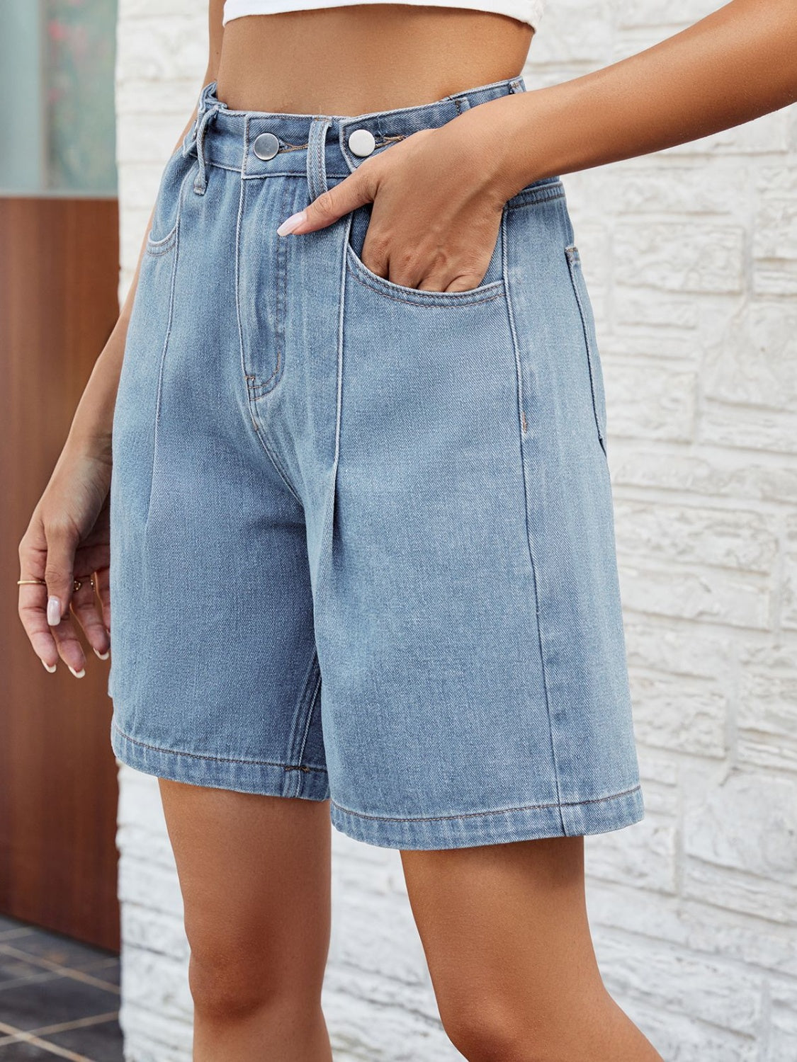 "Boxer" High Waist Denim Shorts