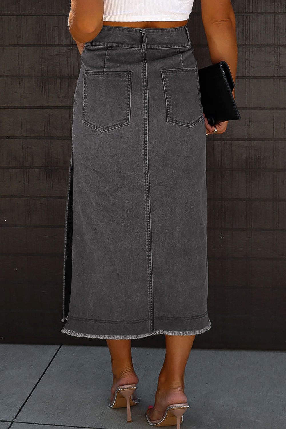 "Bossy" Pocketed Midi Denim Skirt