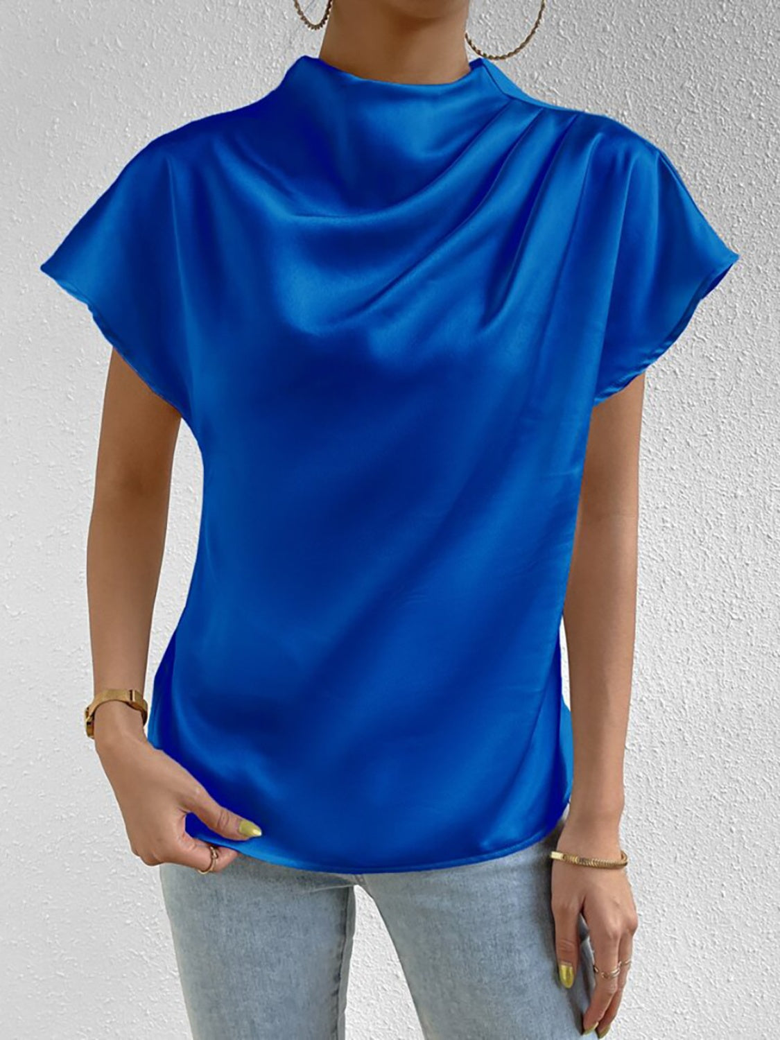 "Silk Pleasure" Neck Short Sleeve Blouse