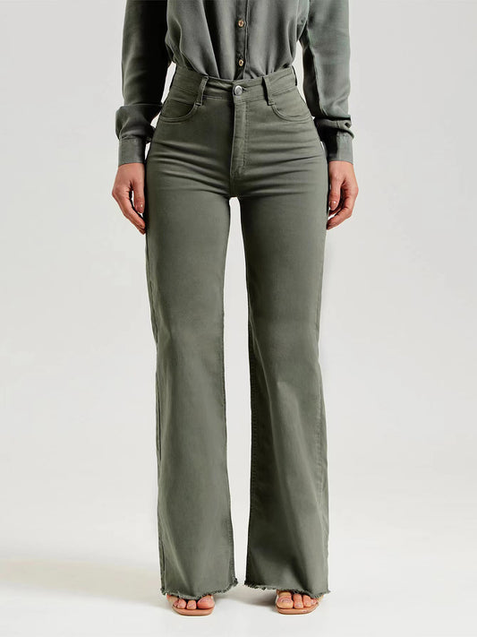 "Raw Sage" Hem Jeans with Pockets