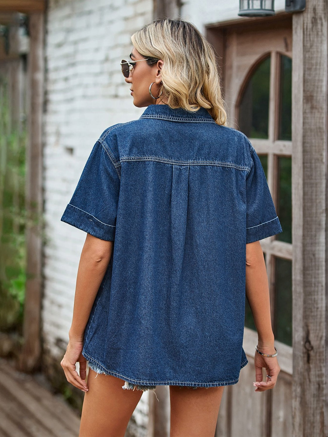"Prissy Doll" Button Up Short Sleeve Denim Shirt