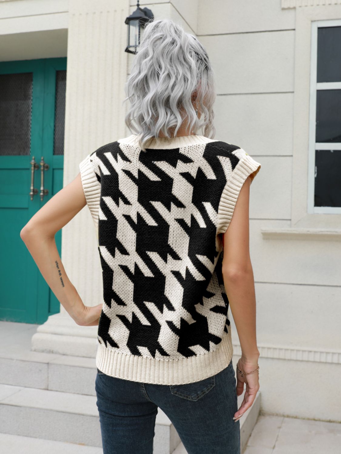 " Houndstooth Glam" V-Neck Sweater Vest