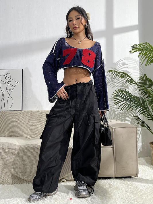 "Late 78" Sleeve Cropped Knit Top
