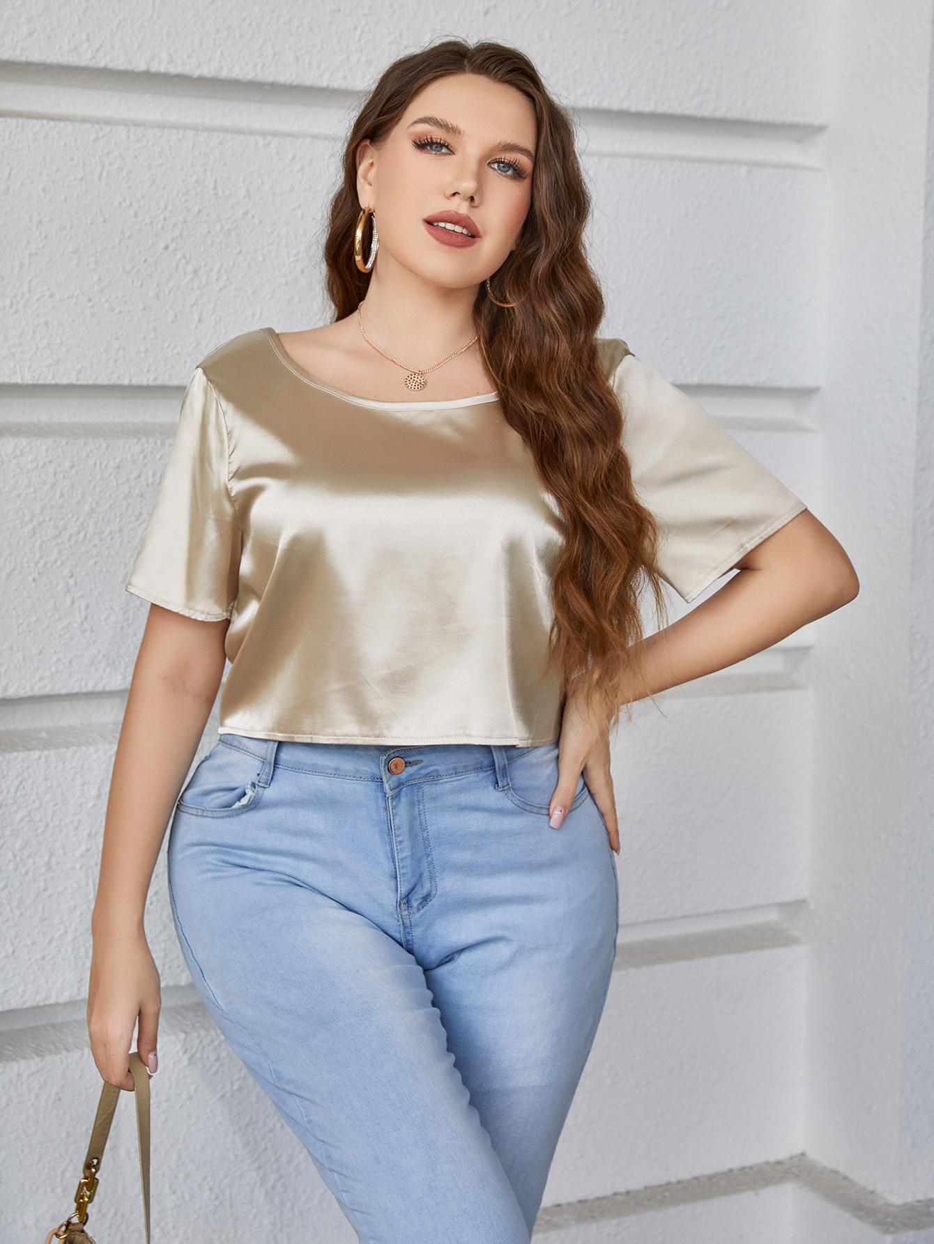 "Drop the Gold" Short Sleeve Tie Back Blouse