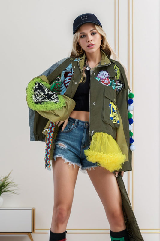 "Vuitton" Patchwork Zip Up Dropped Shoulder Jacket