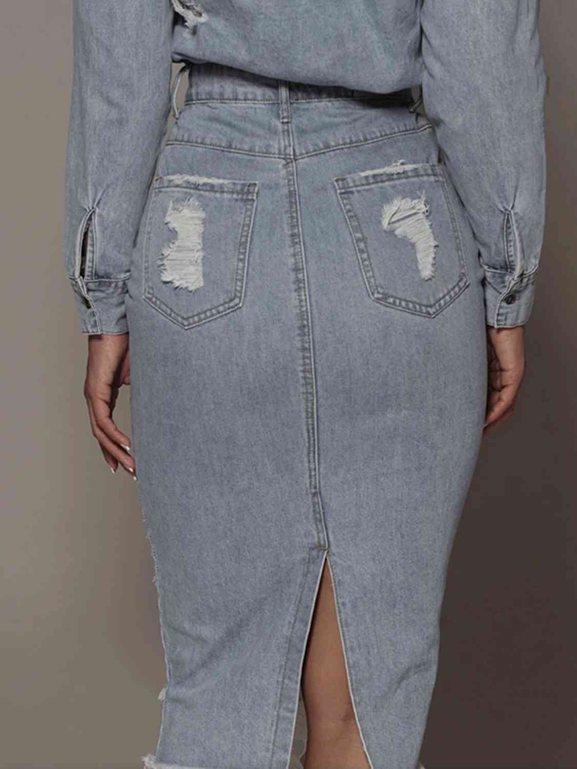 "Distressed Girl" Slit Denim Skirt