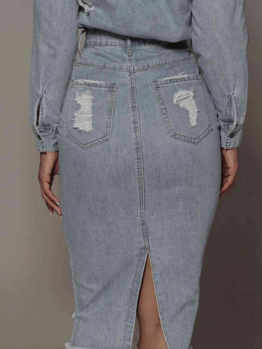 "Distressed Girl" Slit Denim Skirt