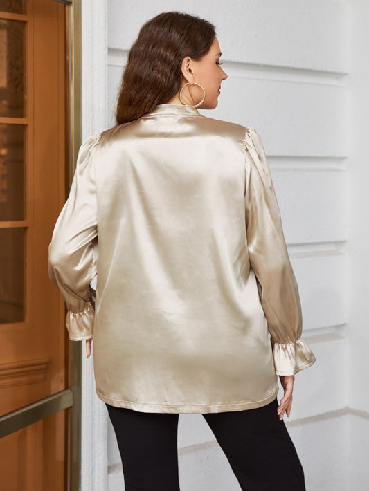 "Champagne Flounce" Band Collar Shirt