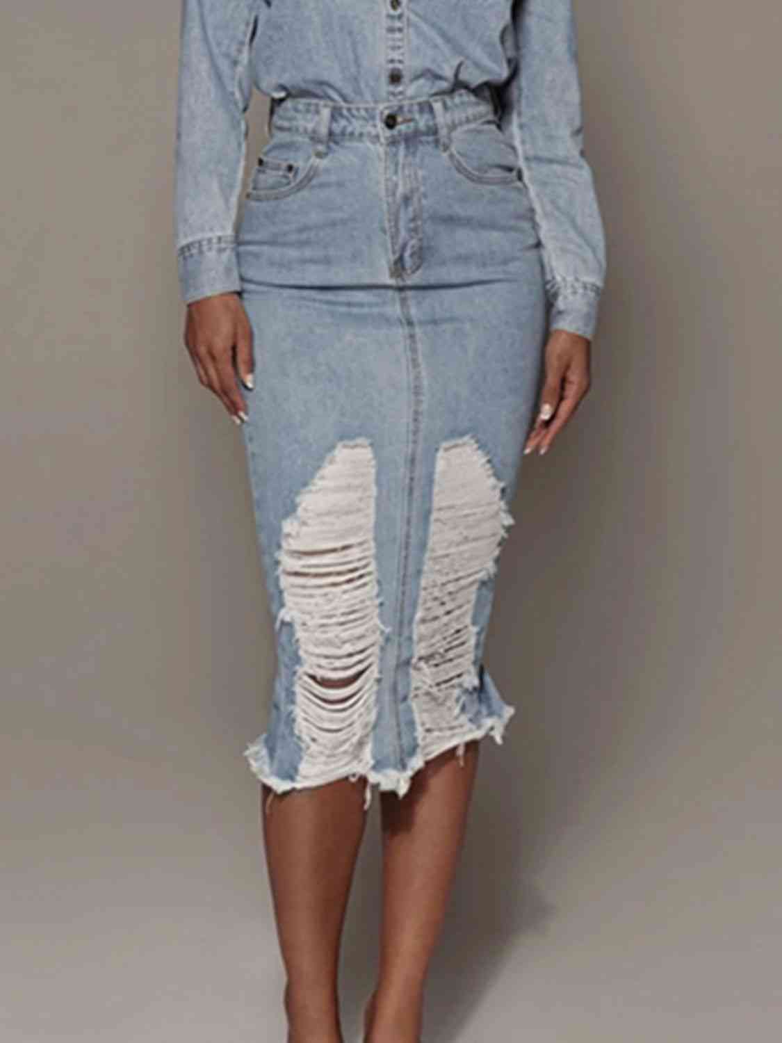 "Distressed Girl" Slit Denim Skirt