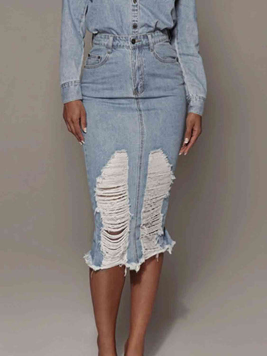 "Distressed Girl" Slit Denim Skirt