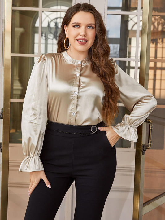 "Champagne Flounce" Band Collar Shirt
