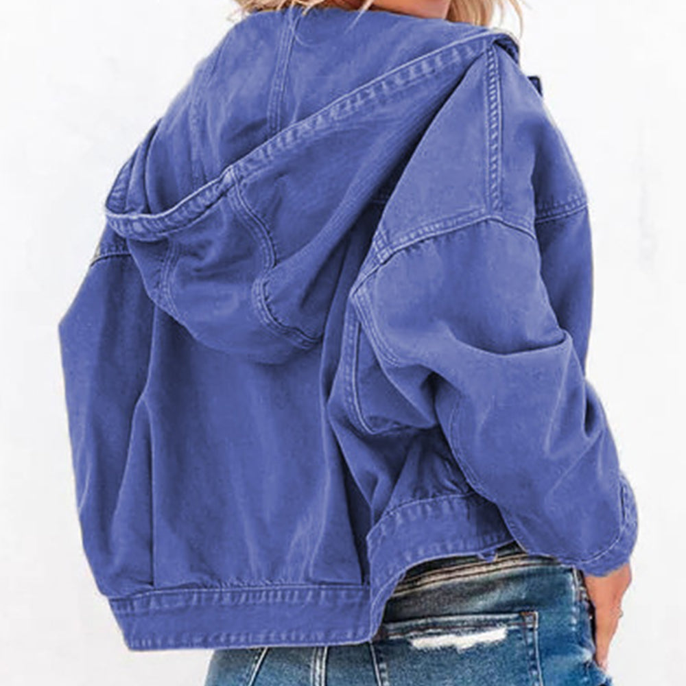 "Washed Candy" Hooded Dropped Shoulder Denim Jacket