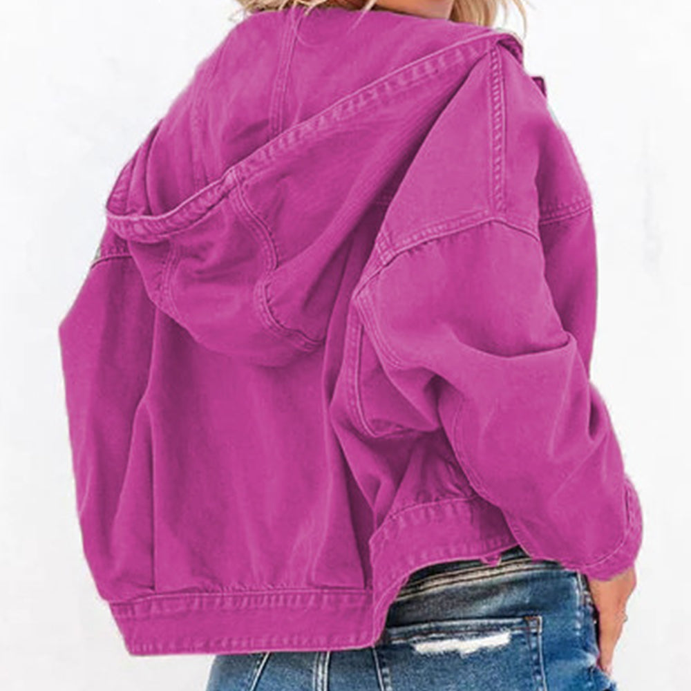 "Washed Candy" Hooded Dropped Shoulder Denim Jacket